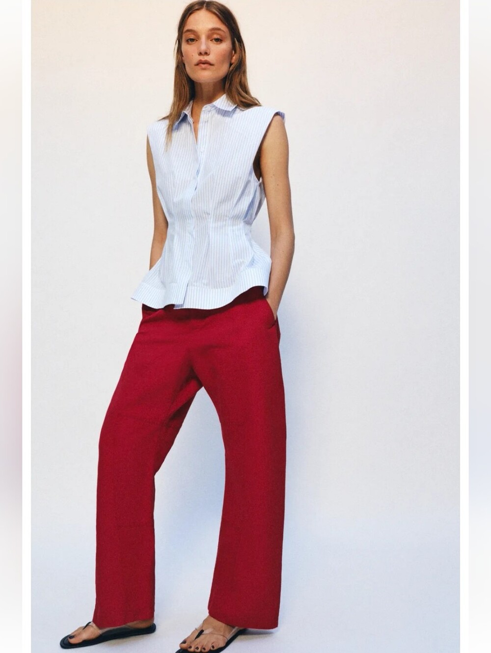 Zara Wide-Leg Trousers in Deep Red